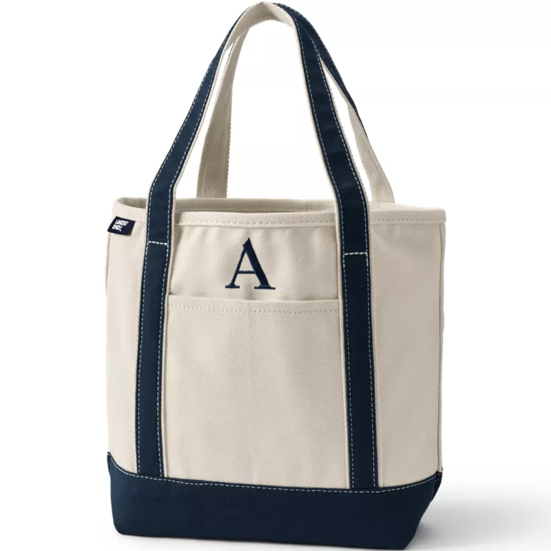 Pre-Monogrammed Letter A Canvas Tote Bag, Front