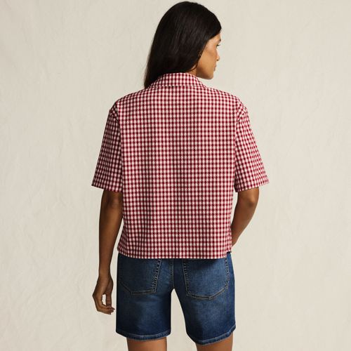  Lands' End Gingham-bluse Mit Kurzen ärmeln, Damen, Größe:34 Regular, Rot, Baumwolle/polyester/polyester-mischung, By Lands' End 