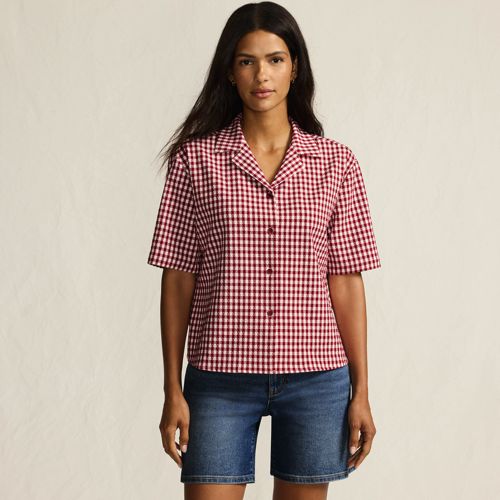  Lands' End Gingham-bluse Mit Kurzen ärmeln, Damen, Größe:34 Regular, Rot, Baumwolle/polyester/polyester-mischung, By Lands' End 