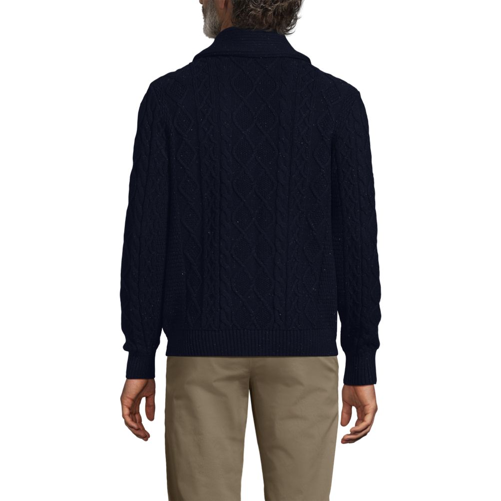 Men's Long Sleeve Cotton Blend Cable Shawl Cardigan | Lands' End