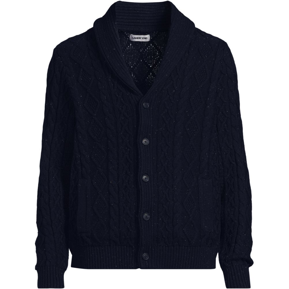 Men's Long Sleeve Cotton Blend Cable Shawl Cardigan | Lands' End