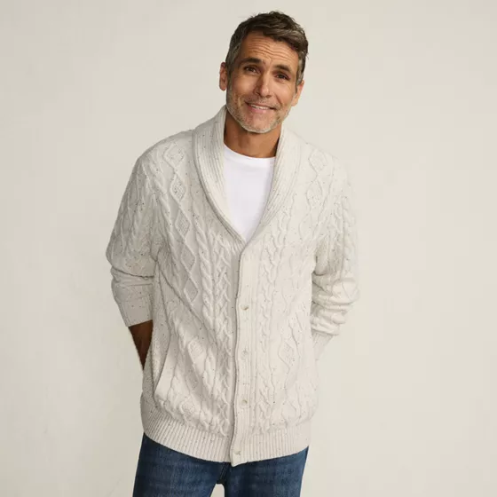 Men's Long Sleeve Cotton Blend Cable Shawl Cardigan - primary