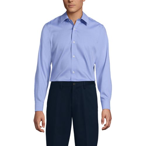 Men's Long Sleeve No Iron Pinpoint Stay Collar Dress Shirt, Front