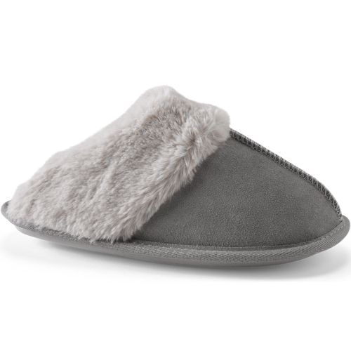 Suede Mule Slippers, Women, size: M, regular, Grey, Polyester, by Lands' End