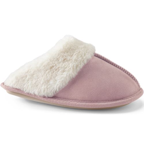 Lands' End Women's Faux Fur Lined Suede Mule Slippers in Dusty Pink | Size: 5