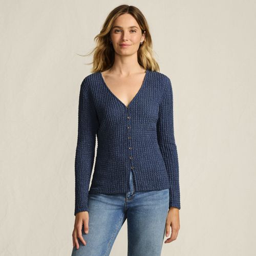  Lands' End Crinkle-cardigan, Damen, Größe:40-42 Petite, Blau, Polyester/viskose/polyester-mischung, By Lands' End 