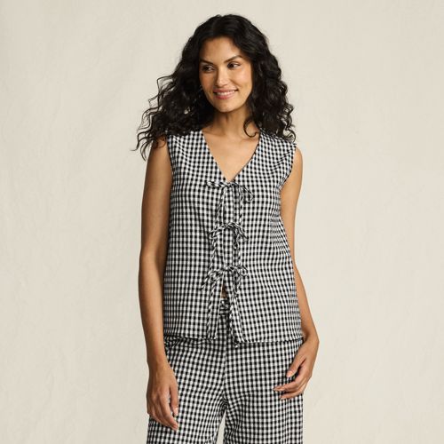  Lands' End ärmelloses Gingham-top Mit Schnürung, Damen, Größe:34 Petite, Schwarz, Baumwolle/polyester/baumwoll-mischung, By Lands' End 