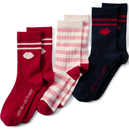  Lands' End Lands' End X Lulu Guinness Lips Socken (3er-set), Damen, Größe:null Regular, Blau, Polyester/polyester-mischung, By Lands' End 