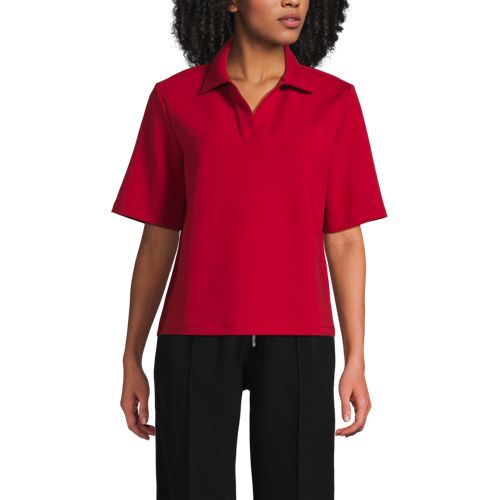 Lands' End Polo-shirt Soft Luxe Mit Offenem Ausschnitt, Damen, Größe:32-34 Regular, Rot, Baumwolle/polyester/polyester-mischung, By Lands' End 