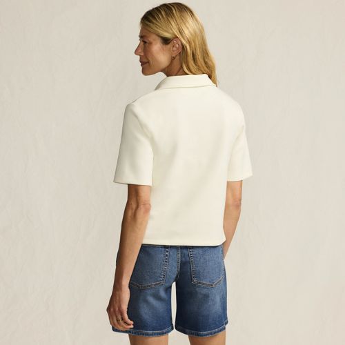  Lands' End Polo-shirt Soft Luxe Mit Offenem Ausschnitt, Damen, Größe:32-34 Regular, Weiß, Baumwolle/polyester/polyester-mischung, By Lands' End 