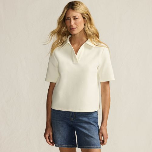 Lands' End Polo-shirt Soft Luxe Mit Offenem Ausschnitt, Damen, Größe:32-34 Regular, Weiß, Baumwolle/polyester/polyester-mischung, By Lands' End 