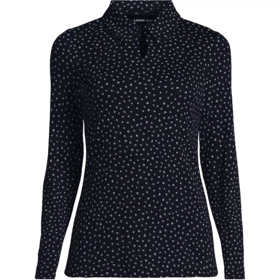 School Uniform Women's Supima Micro Modal Long Sleeve Convertible Collar Top - primary