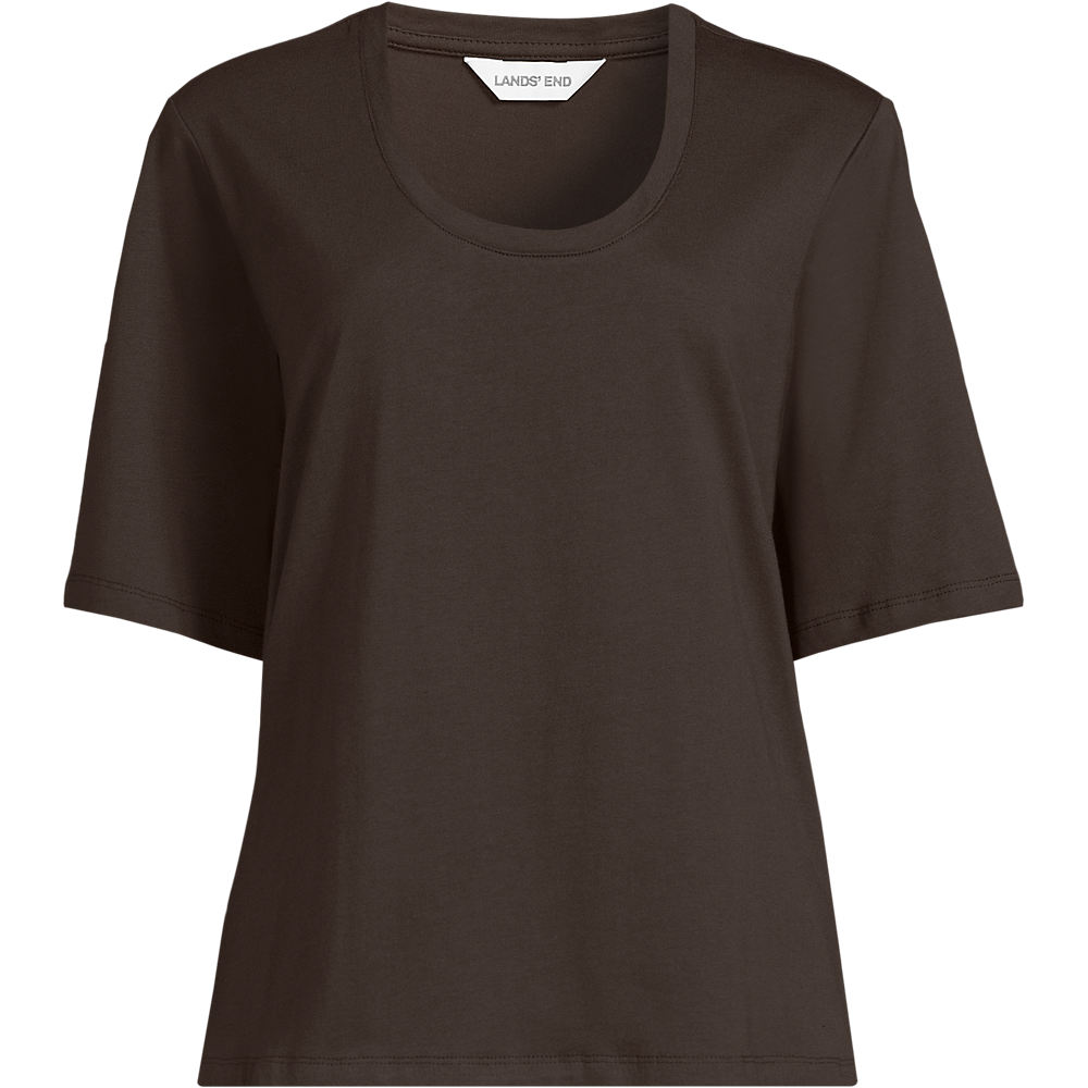 Supima Scoop Neck Tee, Women, size: S, regular, Brown, Cotton, by Lands' End