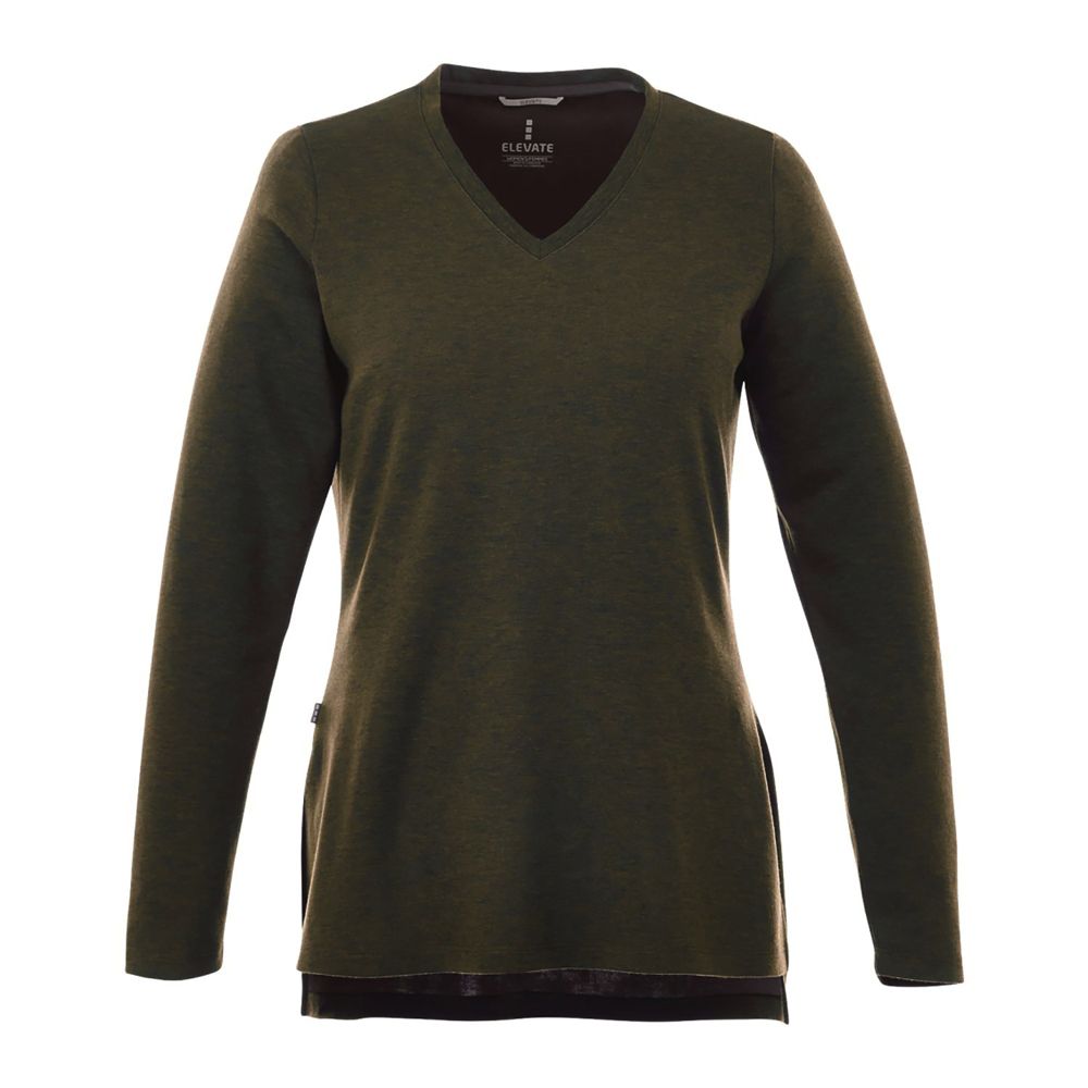 Lands' End Business Outfitters ELEVATE Women's Bromley Knit Washable Wool Blend V-Neck Sweater - Loden Heather - XL