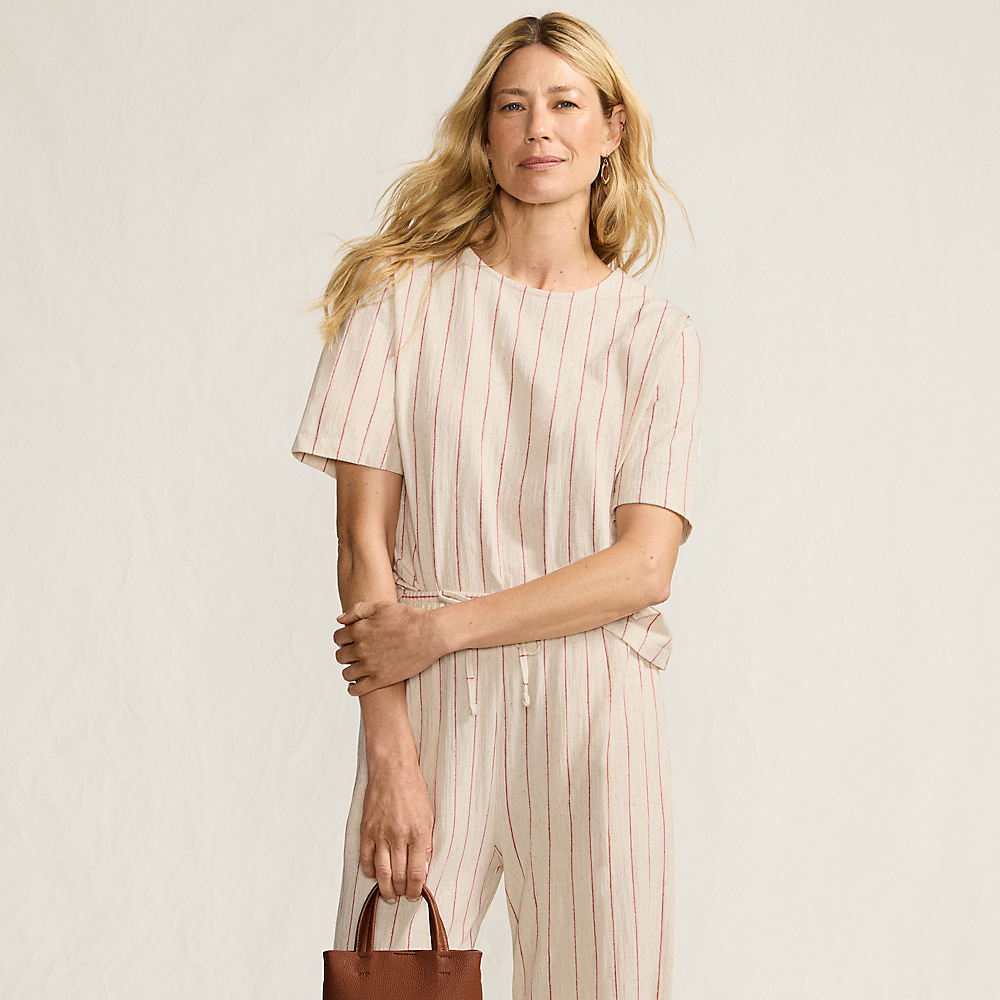 Soft Ease Short Sleeve Linen Blend Crew Neck Top, Women, size: XL, regular, Ivory, by Lands' End
