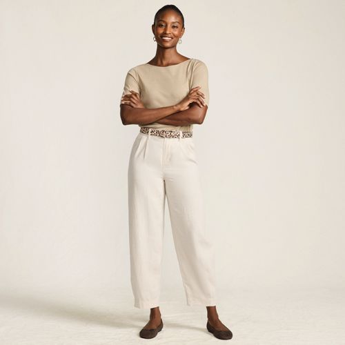 Soft Ease Linen Blend Barrel Leg Trousers, Women, size: 14, regular, Misc, by Lands' End