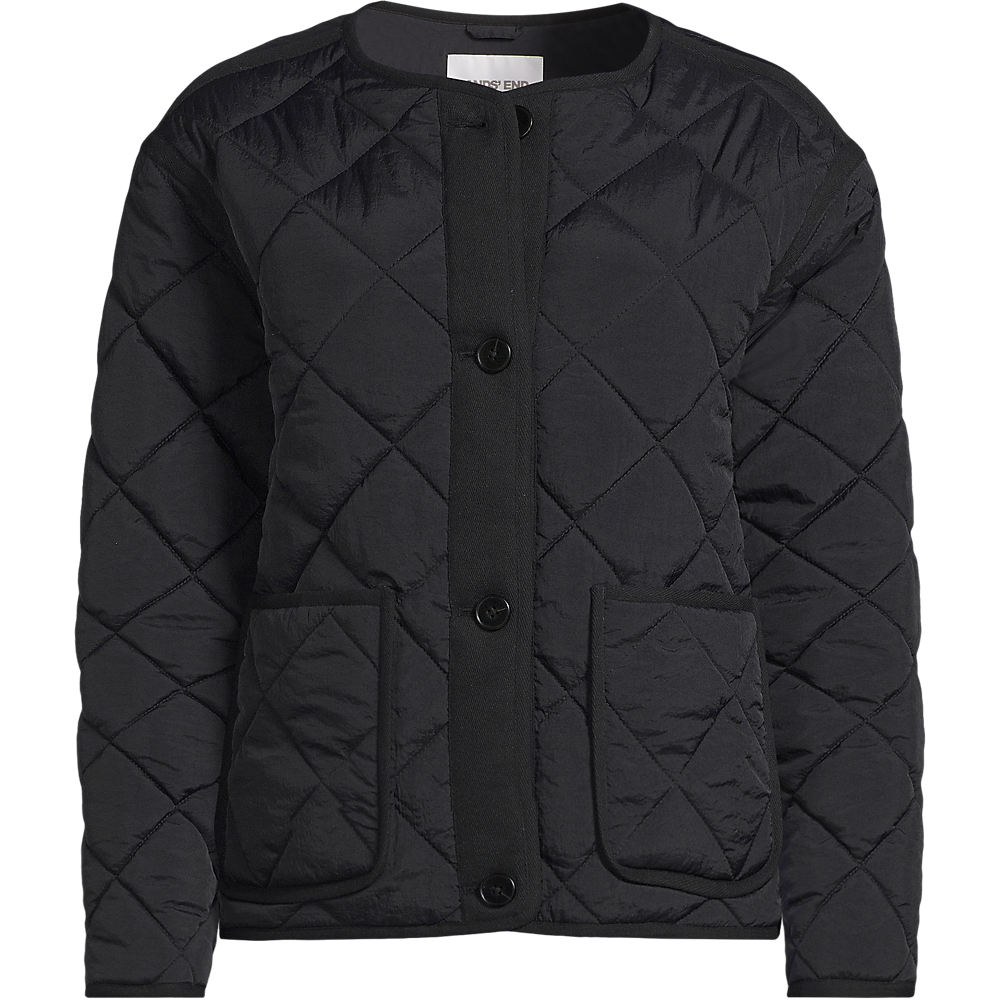 Diamond Quilted FeatherFree Jacket, Women, size: S, petite, Black, Nylon, by Lands' End