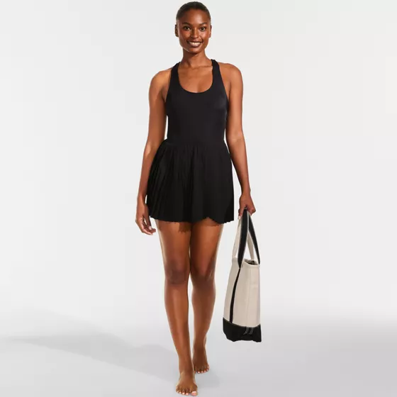 Women's Tugless Racerback Pleated Swim Dress - primary