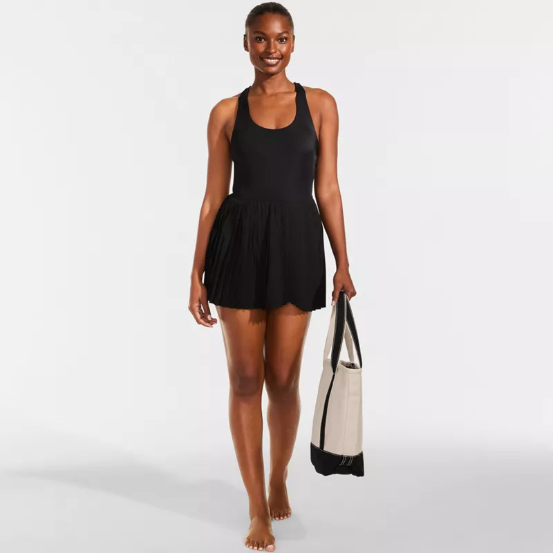 Women's Tugless Racerback Pleated Swim Dress, alternative image