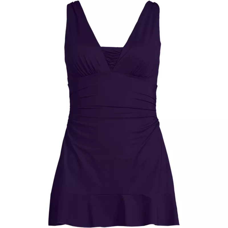 Women's Plus Size SlenderSuit Grecian Mini Swim Dress, Front