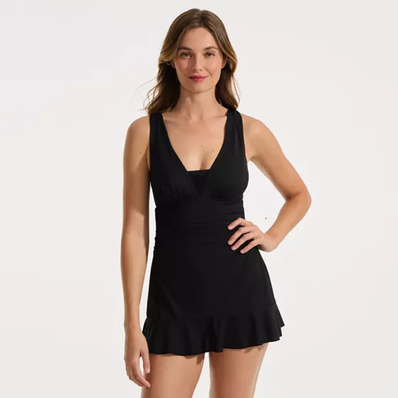 Women's Long Torso SlenderSuit Grecian Mini Swim Dress - primary