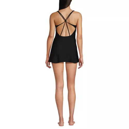 Womens Tugless QuickDry Strappy Back Mini Swim Dress, Back