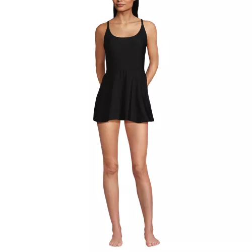 Womens Tugless QuickDry Strappy Back Mini Swim Dress, Front