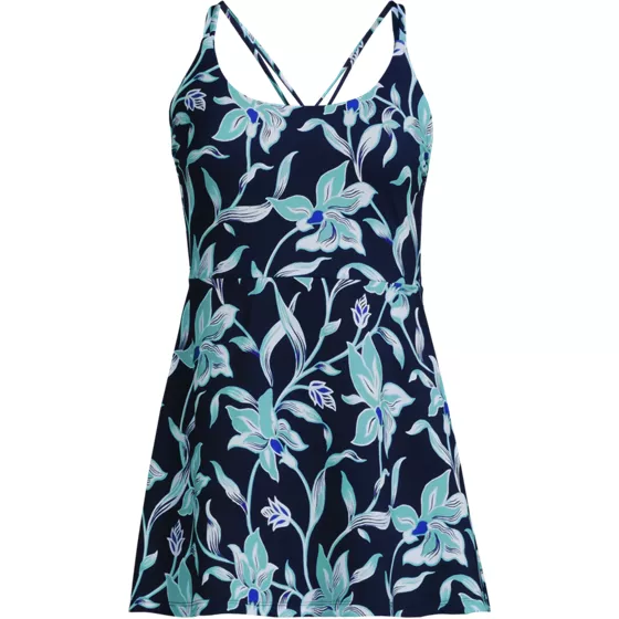 Womens Plus Size Tugless QuickDry Strappy Back Mini Swim Dress - primary