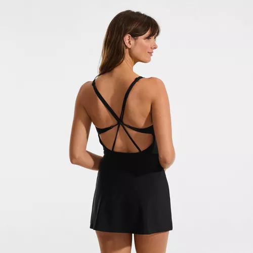 Womens Tugless QuickDry Strappy Back Mini Swim Dress, alternative image