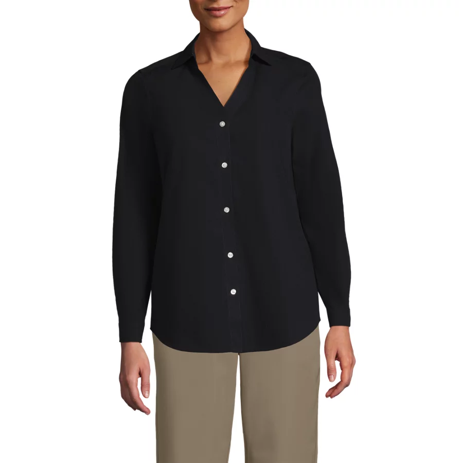 School Uniform Women's No Iron Broadcloth Long Sleeve Splitneck Shirt view 2