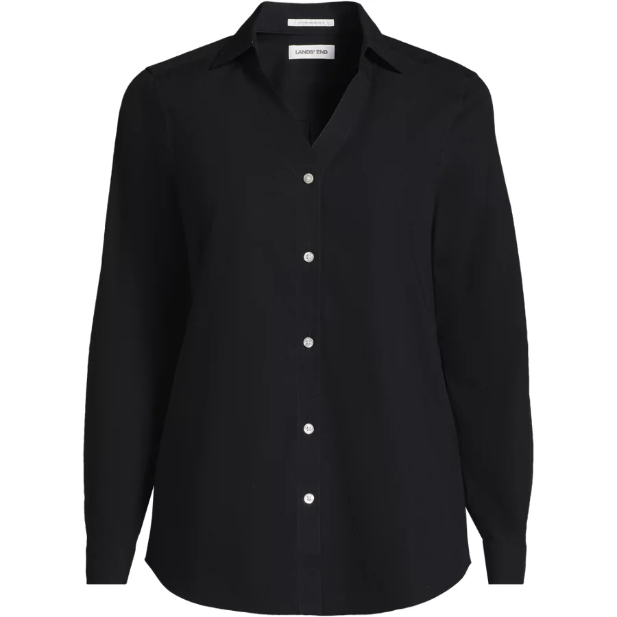School Uniform Women's No Iron Broadcloth Long Sleeve Splitneck Shirt view 3