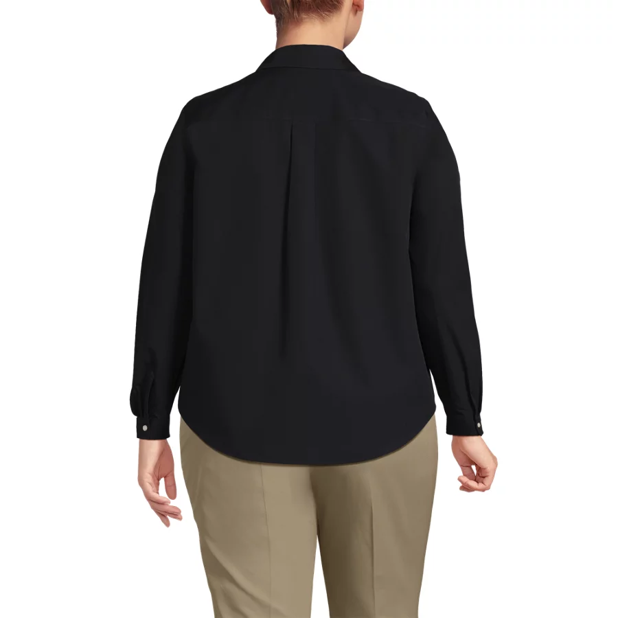 School Uniform Women's No Iron Broadcloth Long Sleeve Splitneck Shirt view 4