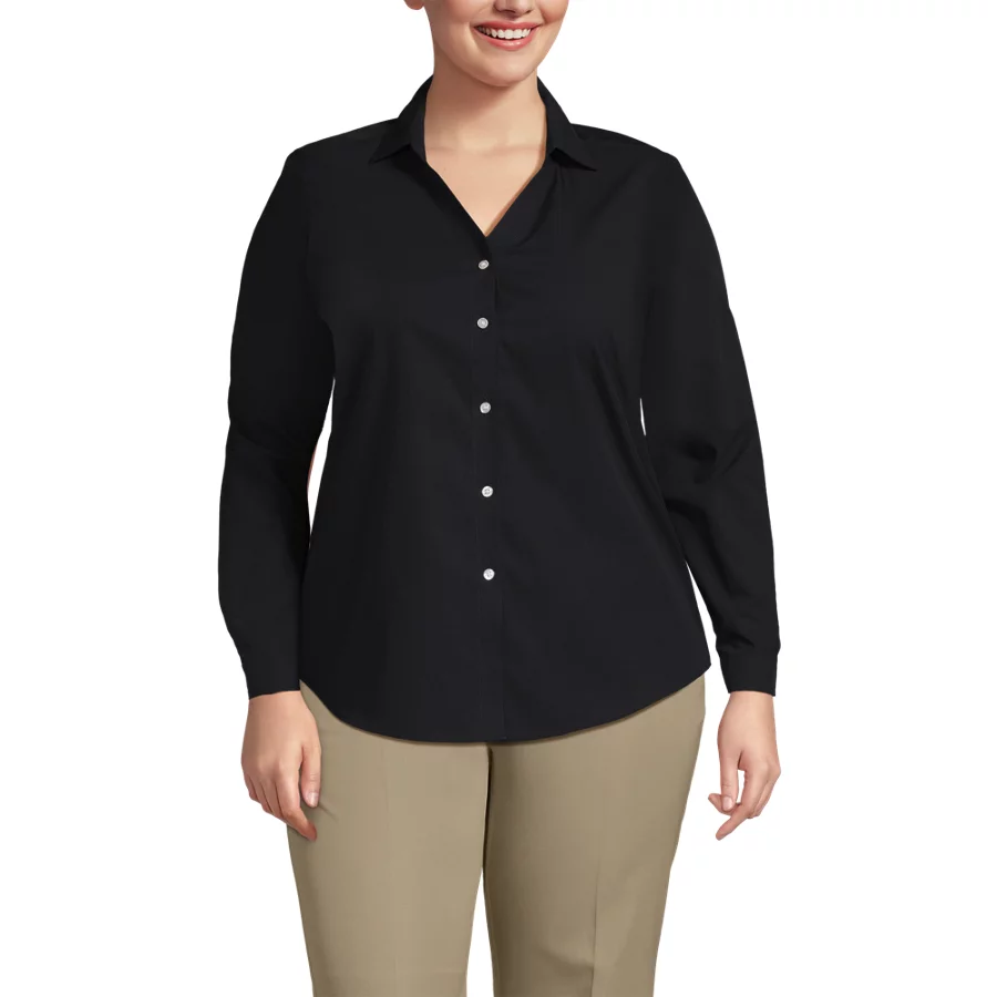 School Uniform Women's No Iron Broadcloth Long Sleeve Splitneck Shirt view 5