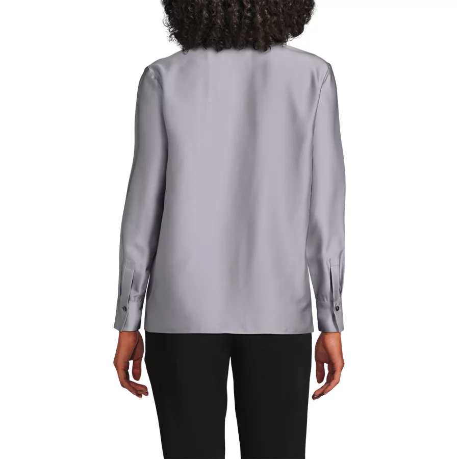 School Uniform Women's Charmeuse Long Sleeve Contrast Collar Blouse view 5