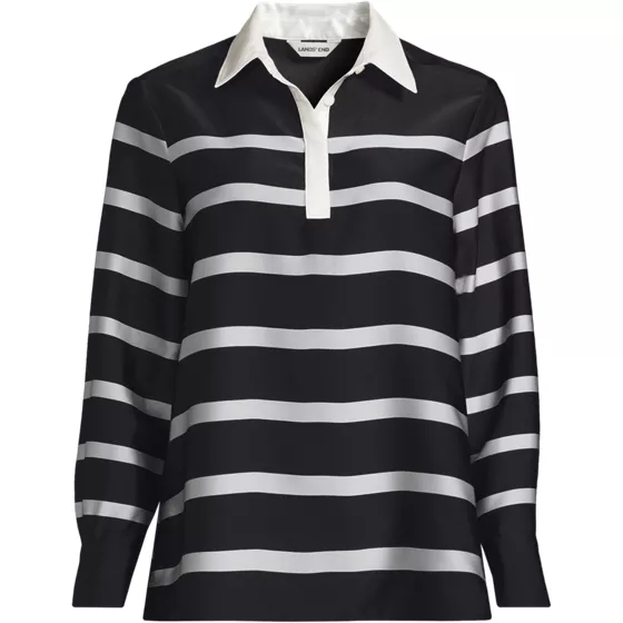 Women's Charmeuse Long Sleeve Contrast Collar Blouse - primary