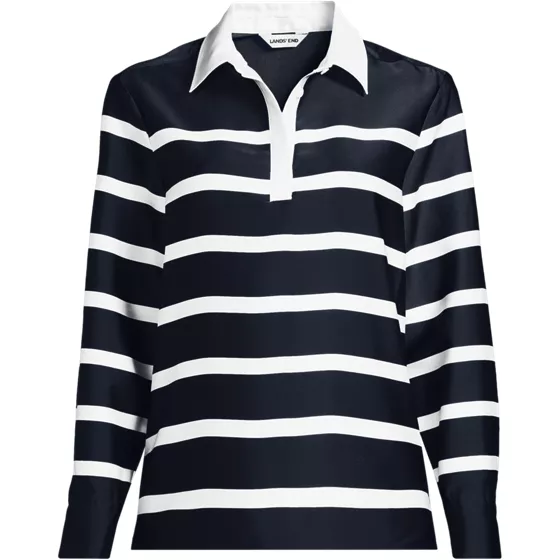 Women's Charmeuse Long Sleeve Contrast Collar Blouse - primary