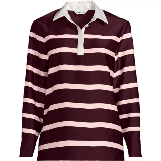 Women's Charmeuse Long Sleeve Contrast Collar Blouse - primary