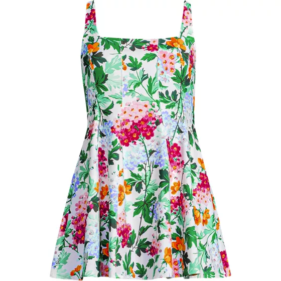 Women's Square Neck Corset Seamed Swim Dress - primary
