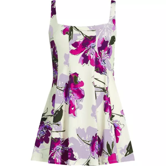 Women's Square Neck Corset Seamed Swim Dress - primary