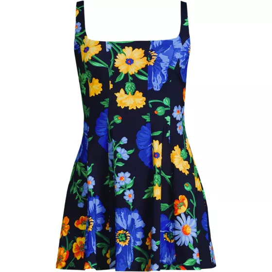 Women's Square Neck Corset Seamed Swim Dress - primary