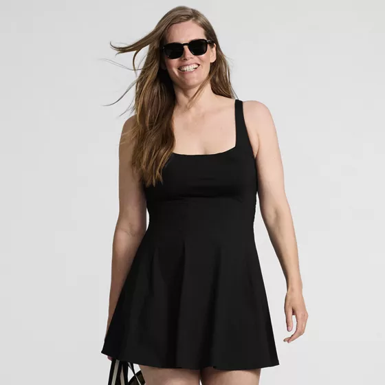 Women's Square Neck Corset Seamed Swim Dress - primary