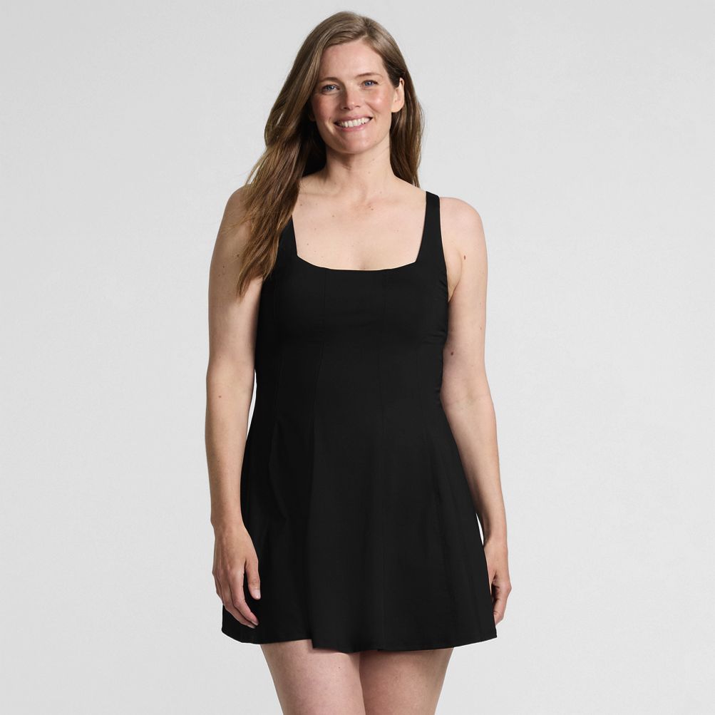 corset swim dress Women's Square Neck Corset Seamed Swim Dress - Lands' End - Black