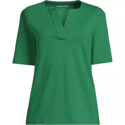 Women's Supima Jersey Half Sleeve Splitneck Shirt, Front