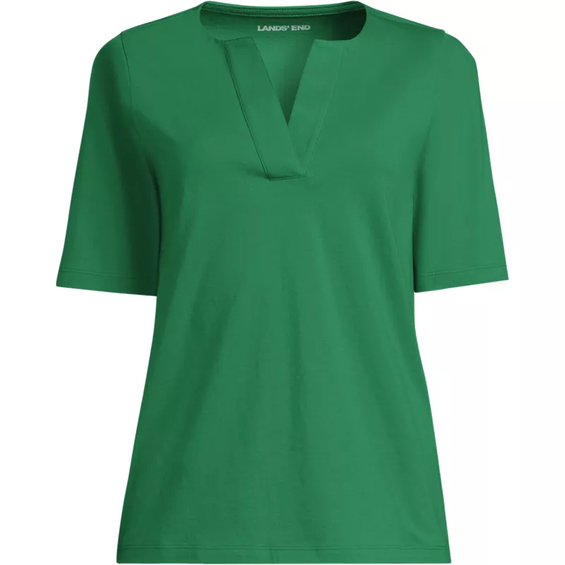 Women's Plus Supima Jersey Half Sleeve Splitneck Shirt, Front