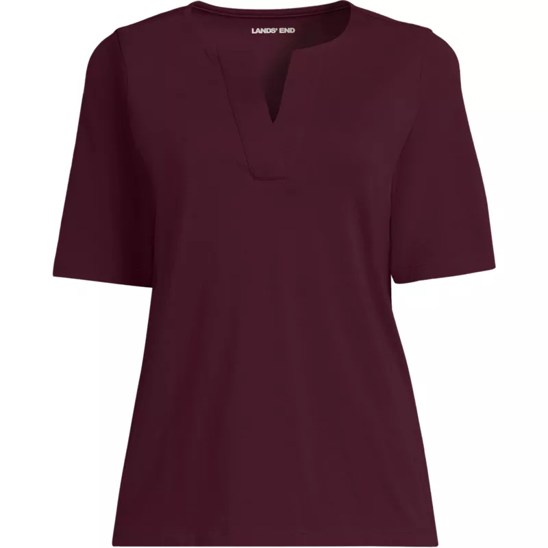 Women's Plus Supima Jersey Half Sleeve Splitneck Shirt, Front