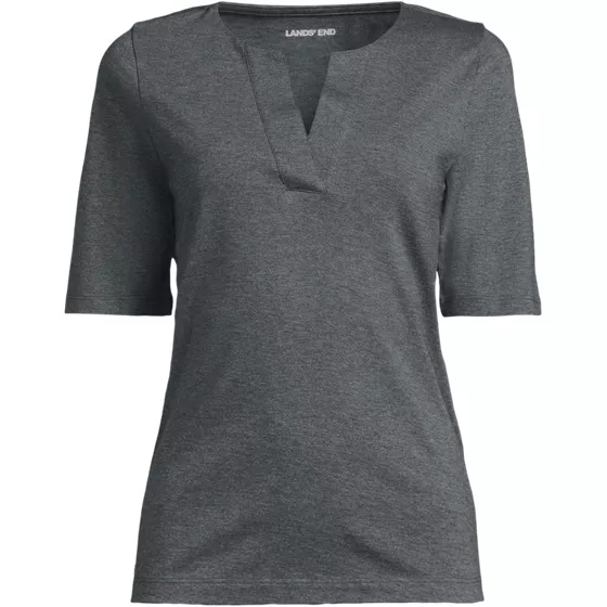 Women's Plus Supima Jersey Half Sleeve Splitneck Shirt - primary