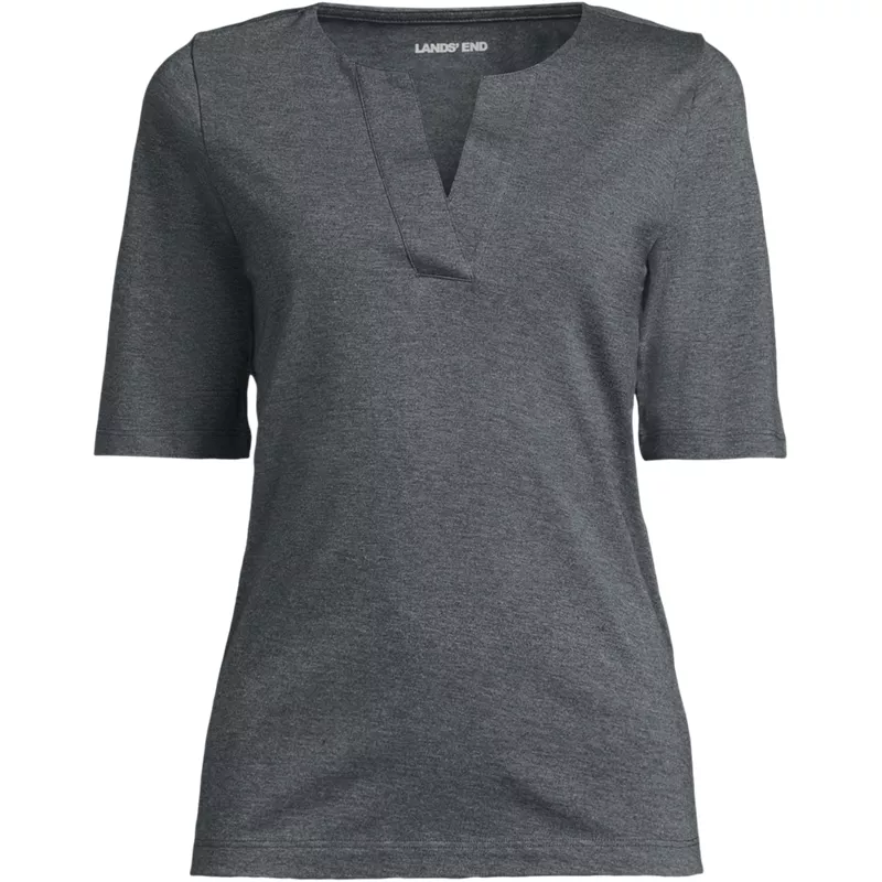 Women's Plus Supima Jersey Half Sleeve Splitneck Shirt, Front