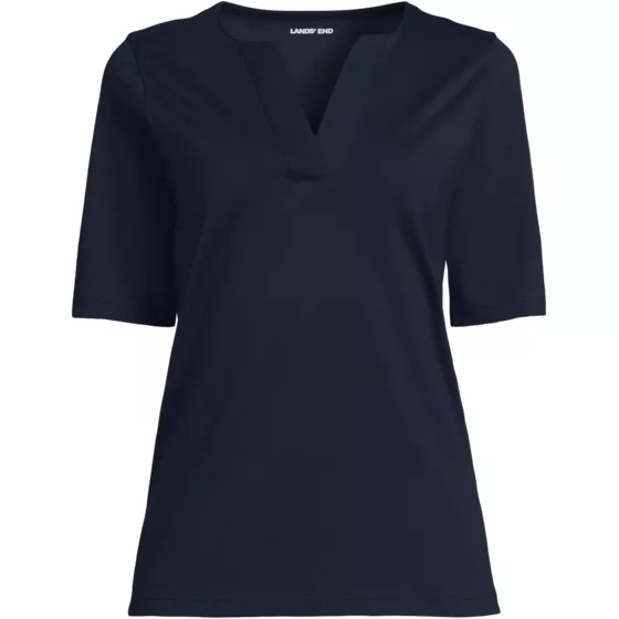 School Uniform Women's Supima Jersey Half Sleeve Splitneck Shirt - primary