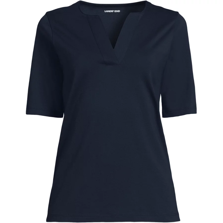 School Uniform Women's Supima Jersey Half Sleeve Splitneck Shirt view 3