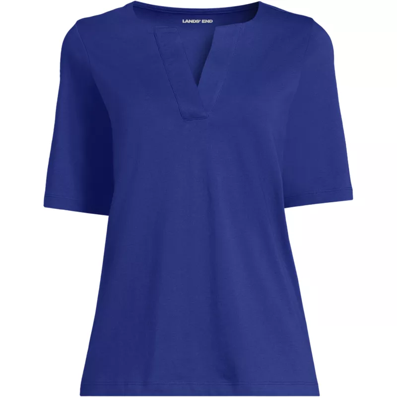 Women's Plus Supima Jersey Half Sleeve Splitneck Shirt, Front